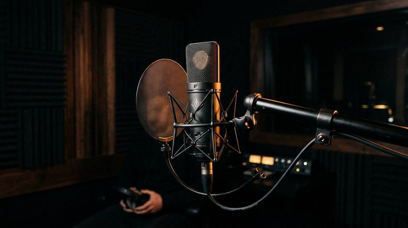 Neumann broadcast condenser microphone in isolation booth